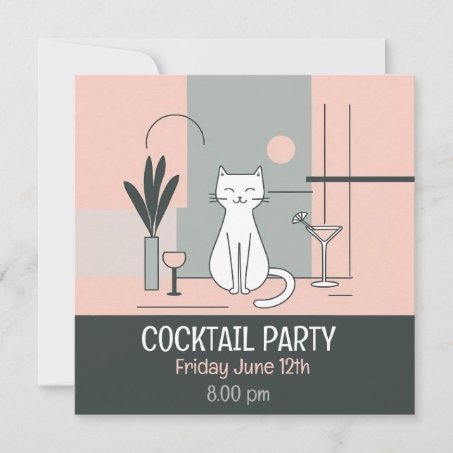 Invitation Chats de fête cocktail rétro style chat simple (Devant)