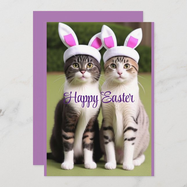 Invitation Chats de Pâques aux oreilles de lapin (“Two little furballs bringing Easter cheer!”)