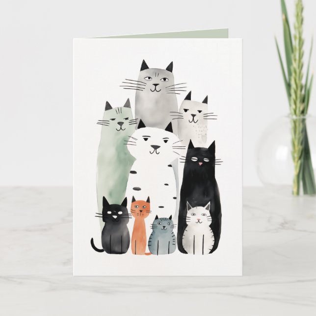 Invitation Chats et amis Aquarelle Gouache Illustration (Devant)