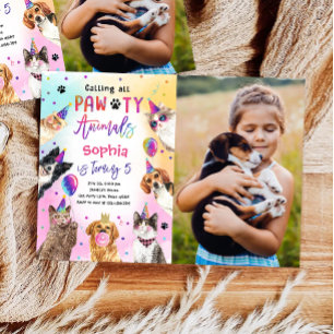 Invitation Chats et Chiens Kitten Puppy Party Pawty Anniversa