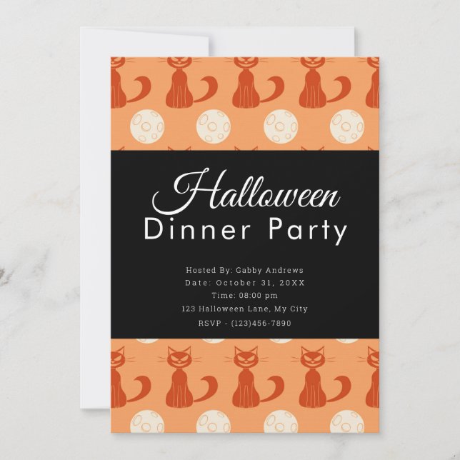 Invitation Chats et Pleines lunes Orange Halloween Diner fête (Devant)