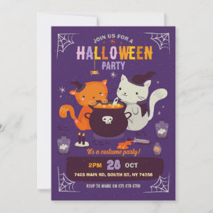 Invitation Chats Halloween Party Enfants Amusants sorcières C