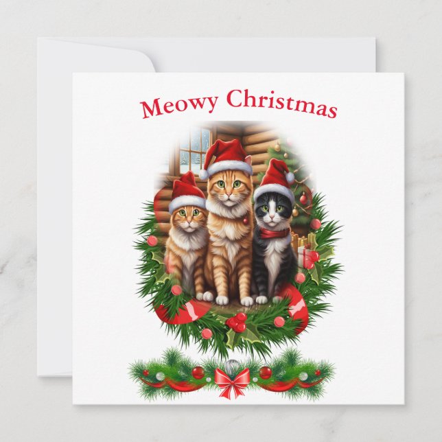 Invitation Chats Joyeux Noël vacances Animaux (Devant)