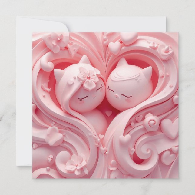 Invitation Chats liés en rose pastel (Devant)