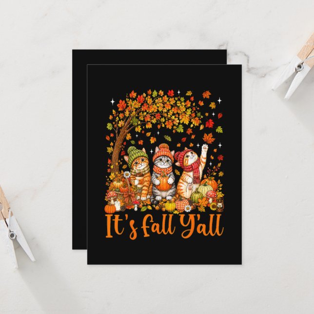 Invitation Chats mignons d'automne Feuilles Citrouille "C'est (Devant/Arrière en situation)