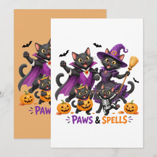 Invitation Chats mignons d'Halloween Pattes et Sortilèges