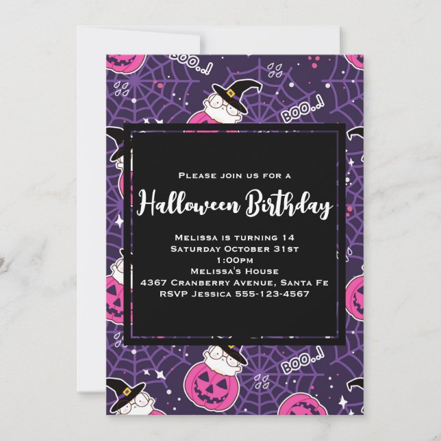 Invitation Chats mignons et Citrouille Halloween Motif Annive (Devant)
