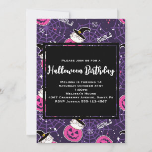 Invitation Chats Mignons et Citrouilles Motif Halloween Anniv