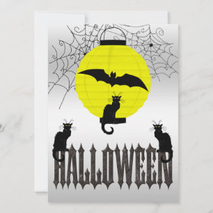 Invitation Chats noirs, chauve-souris volante et toiles d'ara
