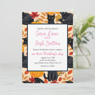 Invitation Chats noirs et citrouilles 
