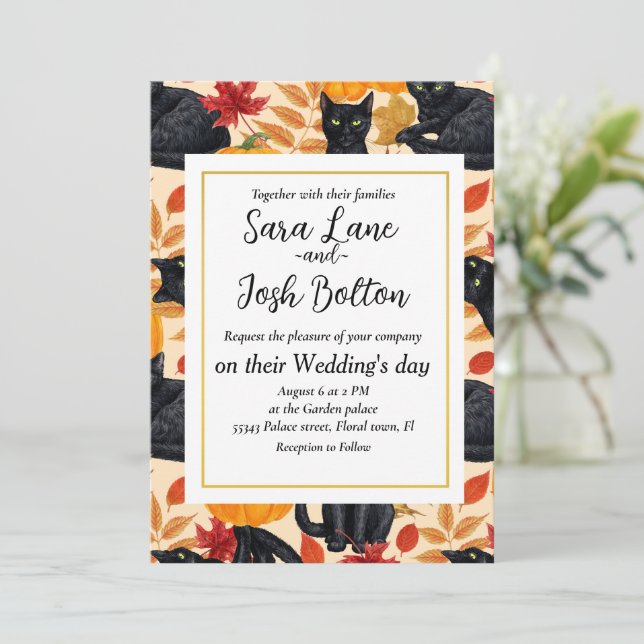Invitation Chats noirs et citrouilles (Debout devant)