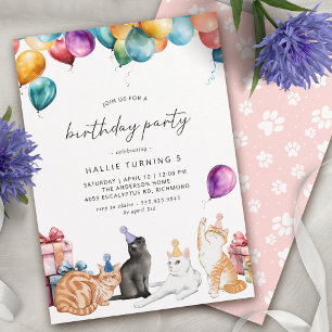 Invitation Chats Watercolor   Jolie Fun Girls Anniversaire Pa