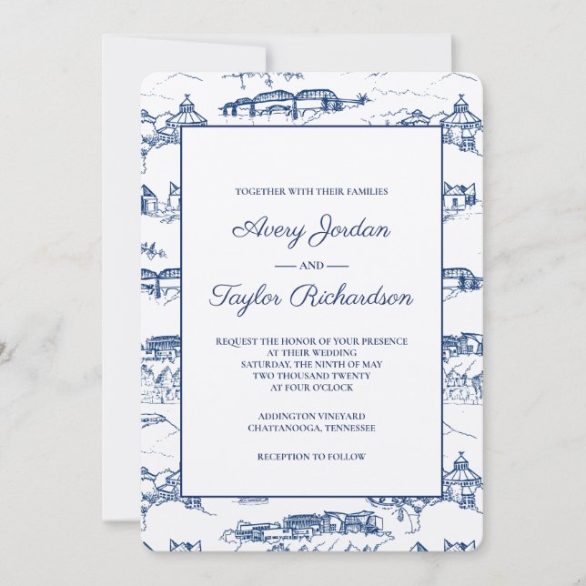 Invitation Chattanooga Toile Navy et Blanc (Devant)