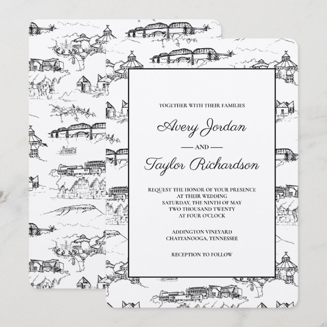 Invitation Chattanooga Toile Noir et Blanc (Devant / Derrière)