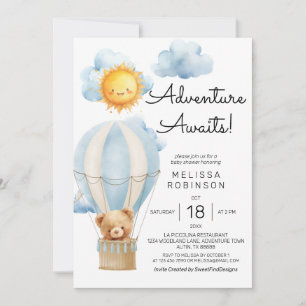 Invitation Chaud Air Balloon Baby Boy Douche