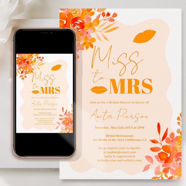 Invitation Chaud orange ondulé cadre boho floral nuptiale dou (Créateur téléchargé)