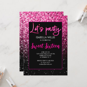 Invitation Chaud rose brillant noir Sweet 16 néon laisse la f