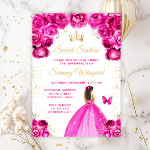 Invitation Chaud rose Brunette Cheveux Princesse Sweet sixtee