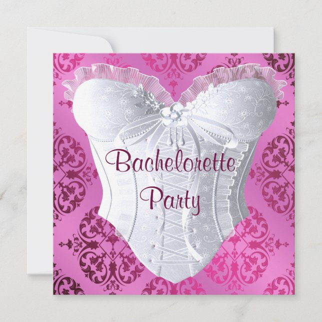Invitation Chaud rose Damask Corset Bachelorette Party (Devant)
