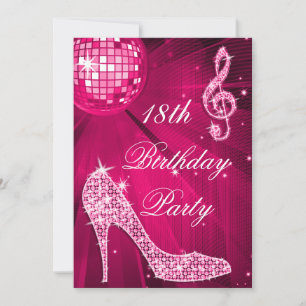 Invitation Chaud rose Disco Ball Étincelle talons 18e anniver