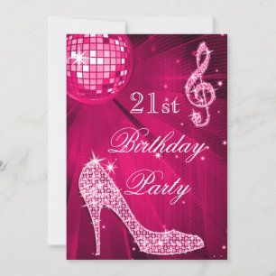 Invitation Chaud rose Disco Ball Étincelle talons 21e anniver