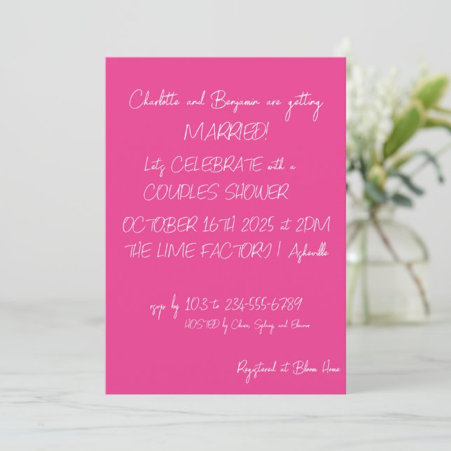 Invitation Chaud rose moderne Letters Couples tendance Douche (Debout devant)