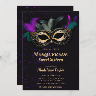 Invitation Chaud rose or noir Masquerade Masquerade Sweet 16