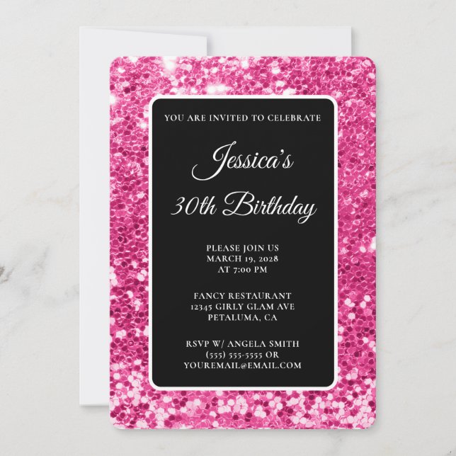 Invitation Chaud rose Parties scintillant Chunky noir blanc 3 (Devant)