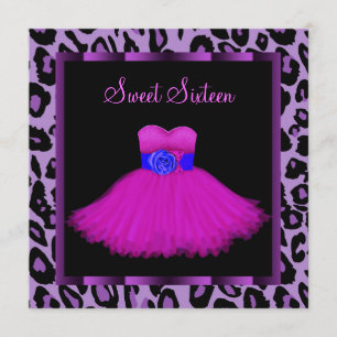 Invitation Chaud rose violet Sweet sixteen léopard Anniversai