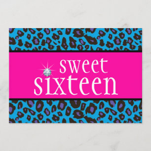 Invitation Chaud rose violet Turquoise Sweet sixteen léopard 