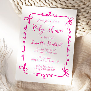 Invitation Chaud rose Whimsical Baby shower de fille manuscri