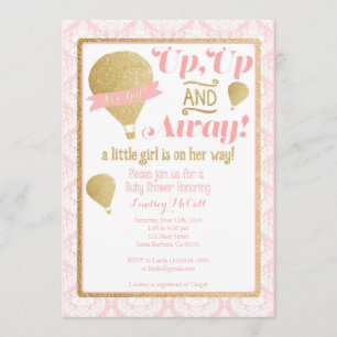 Invitation chaude rose de baby shower de ballon à