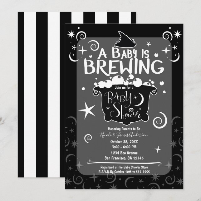 Invitation Chaudière à bière ensorcelante Baby Shower Hallowe (Devant / Derrière)
