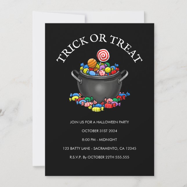 Invitation Chaudière de bonbons Trick or Treat (Devant)