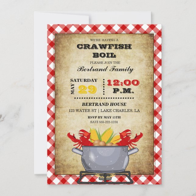 Invitation Chaudière de écrevisses à carreaux rouges (Devant)