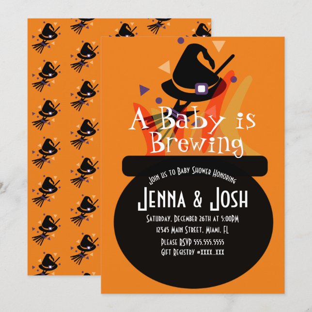 Invitation Chaudière de Sorcière Halloween Épouvantable Baby  (Devant / Derrière)