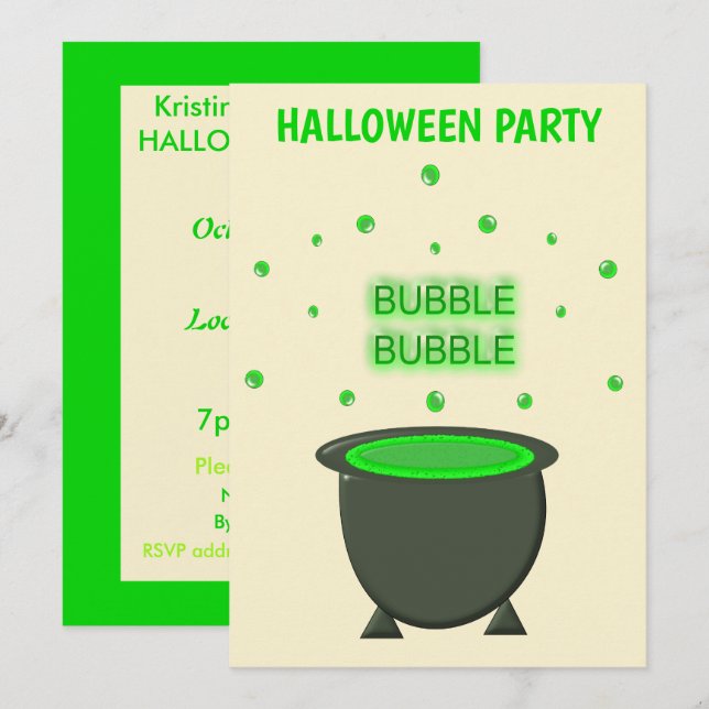 Invitation Chaudron et Brassin Vert Bouillonnant Halloween Pe (Devant / Derrière)