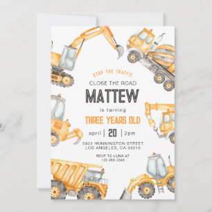 Invitation Chauffage de construction Truck Party Garçon Anniv