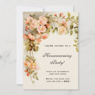 Invitation Chauffage domestique vintage, Fleurs roses antique