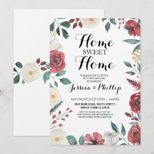 Invitation Chauffage ménager Nouvelle maison Rouge Floral Fol