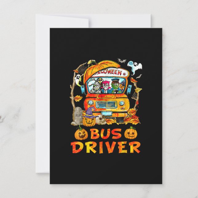 Invitation Chauffeur de Bus Scolaire Saison Citrouille Squele (Devant)