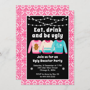 Invitation Chauffeurs de Noël moches Fête rose