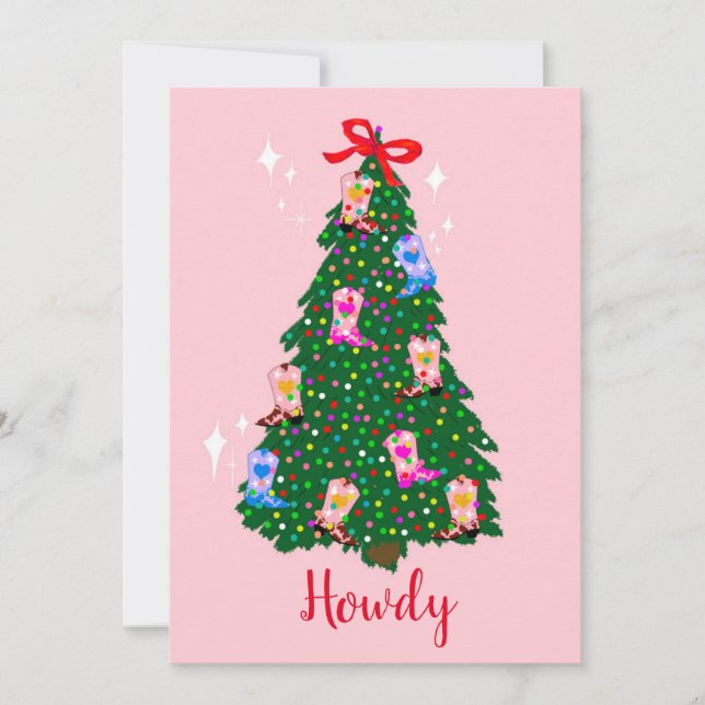 Invitation Chauffeuse Howdy moderne Bottes Occidentales Noël (Devant)