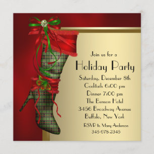 Invitation Chaussette de Noël rouge Fête de Noël rouge or