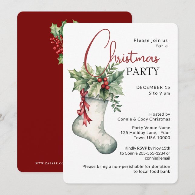 Invitation Chaussettes de Fête Traditionnelle FÊTE DE NOËL (Devant / Derrière)