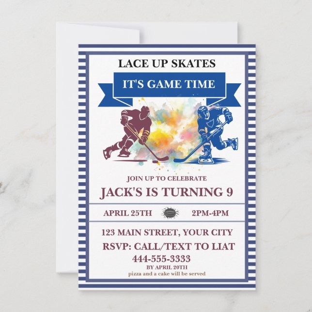 Invitation "Chaussez vos patins, c'est l'heure du match" Hock (Devant)