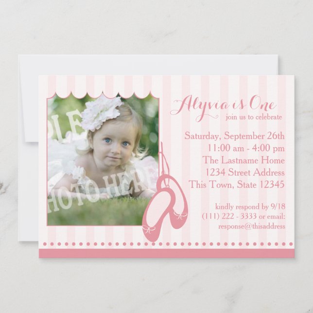 Invitation Chaussons Ballerina Premier anniversaire avec phot (Devant)