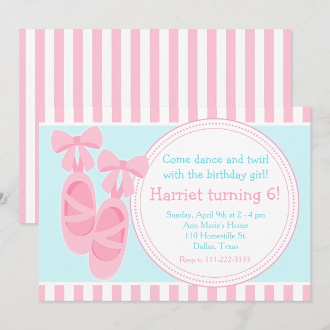 Invitation Chaussons de ballet Ballerina fête d'anniversaire (Devant / Derrière)
