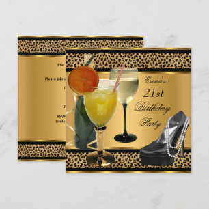 Invitation Chaussure à boissons léopard pour fête d'anniversa