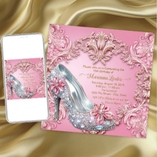 Invitation Chaussure à talon diamant rose Quinceañera